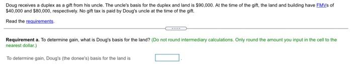  Doug receives a duplex as a gift from his uncle. The