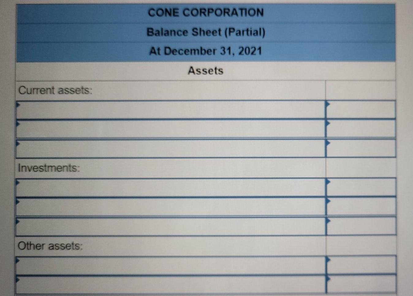 Cone Corporation is in the process of preparing its December 31, 2021,