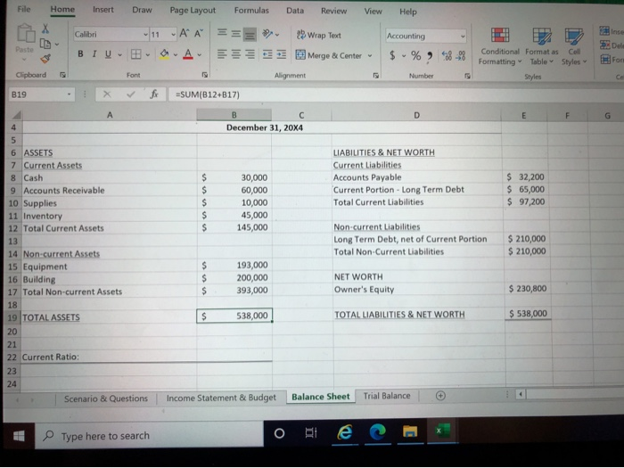 using the balance sheet, calculate the current ratio. comment on whether or