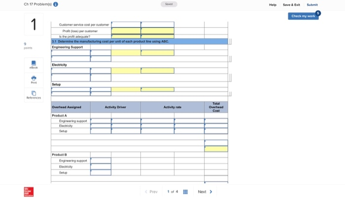 P1, P3, A1, A2 The following data are for the two products