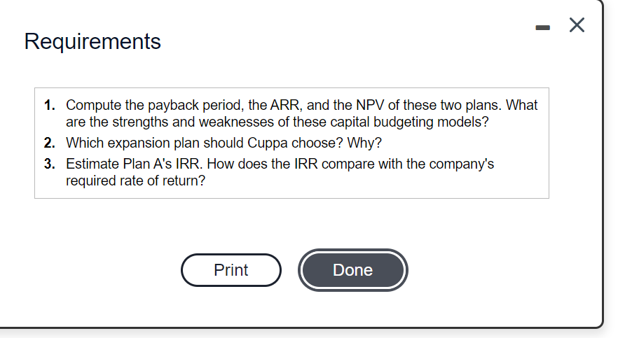 snack shops. The company is considering two possible expansion plans. Plan A
