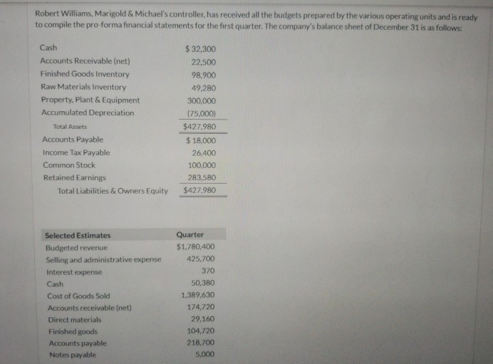 Can I recieve help with this? Robert Williams, Marigold & Michael's