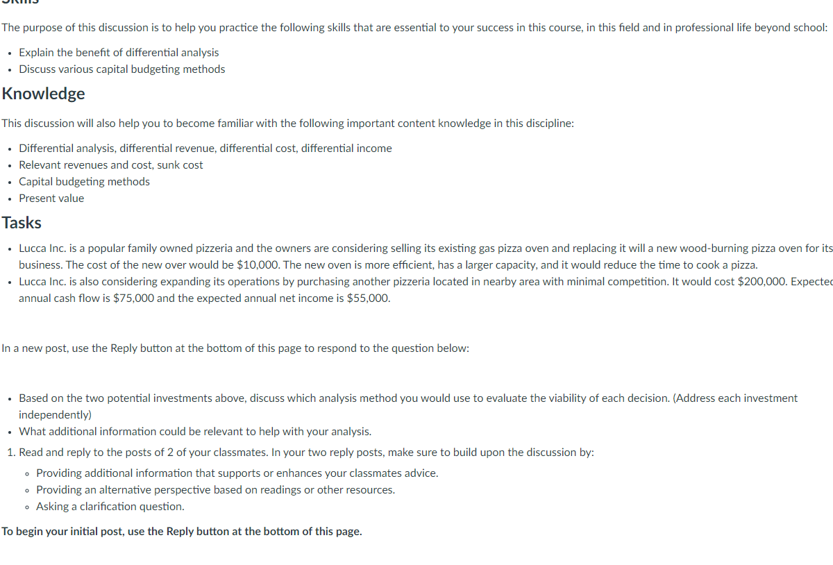  Based on the two potential investments above, discuss which analysis method