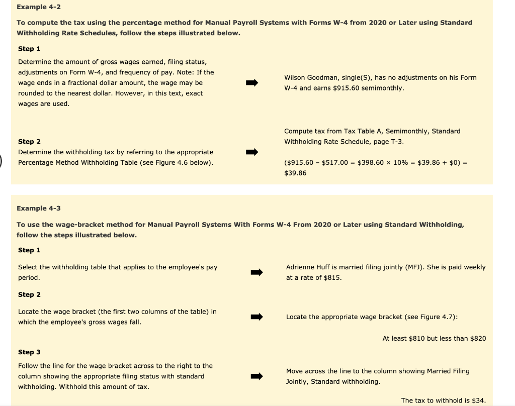  Example 4-2 To compute the tax using the percentage method for