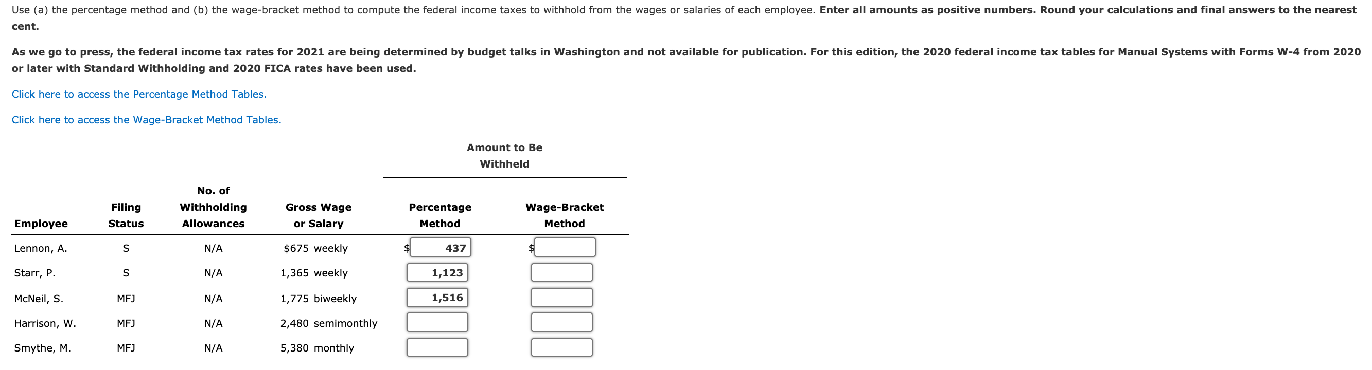 Manual Payroll Systems with Forms W-4 from 2020 or Later using Standard