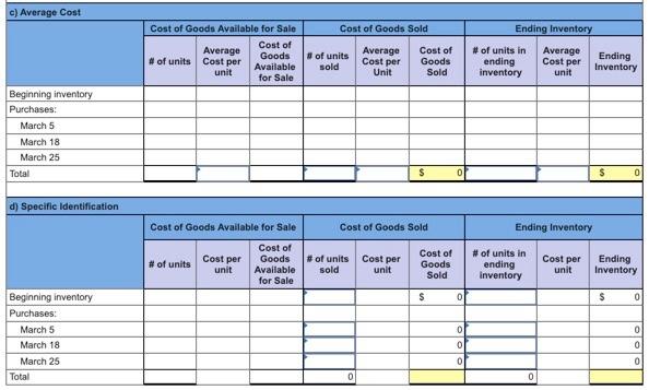 unit March 5 Purchase 475 units @ $70 per unit March 9
