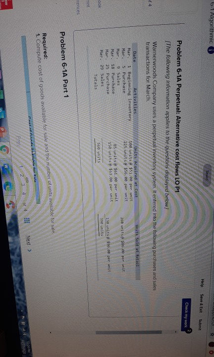  6-1 Algorithmic Saver Help Save & Exit Submit Check my work
