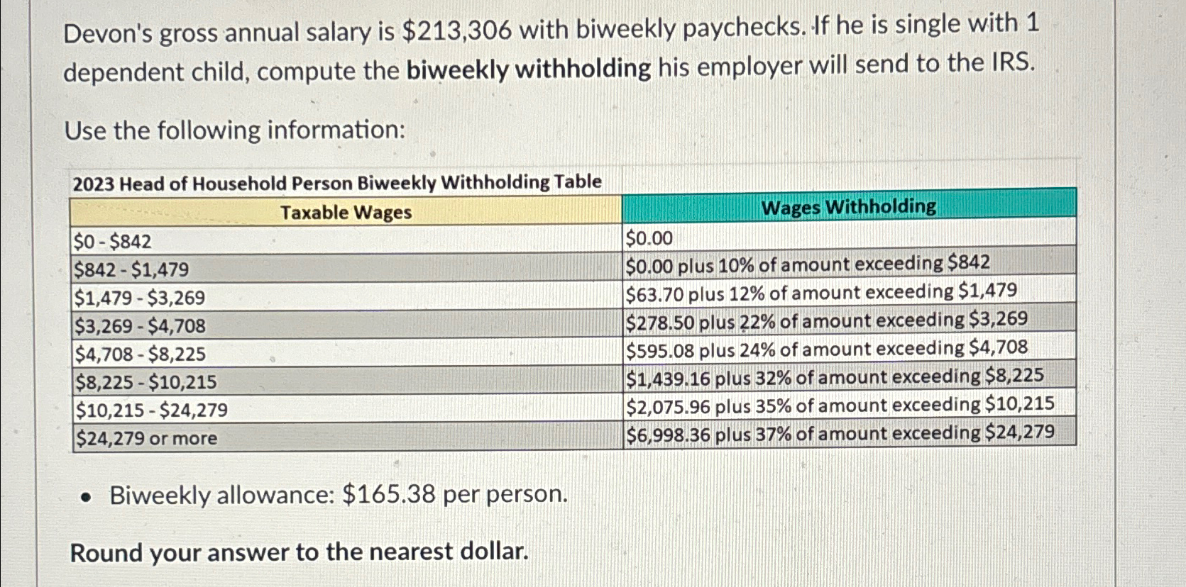  Devon's gross annual salary is $213,306 with biweekly paychecks. If he