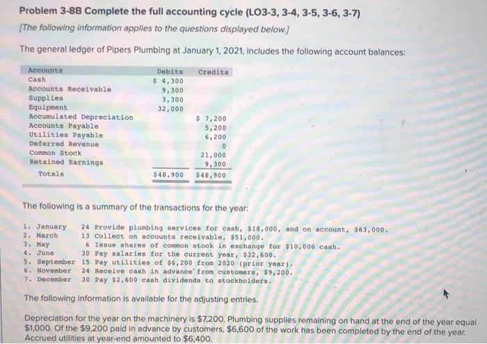  Problem 3-8B Complete the full accounting cycle (LO3-3, 3-4, 3-5, 3-6,