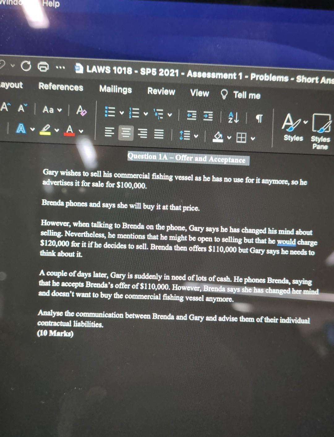  Help .. W LAWS 1018 - SP5 2021 - Assessment 1