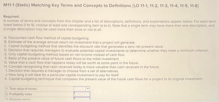  M11-1 (Static) Matching Key Terms and Concepts to Definitions [LO 11-1,