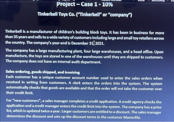  Project - Case 1 - 10% Tinkerbell Toys Co. ("Tinkerbell" or
