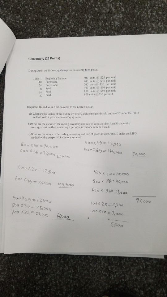  how can I solve this 3) Inventory (25 Points) During June,