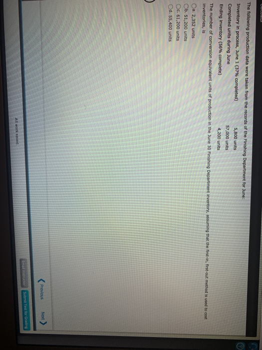  The following production data were taken from the records of the