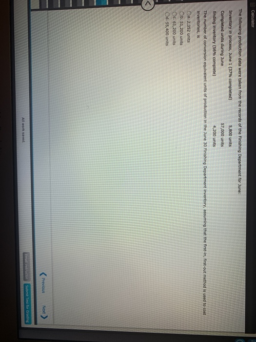 units d. 55,400 units Previous Next > Submit Test for Grading All