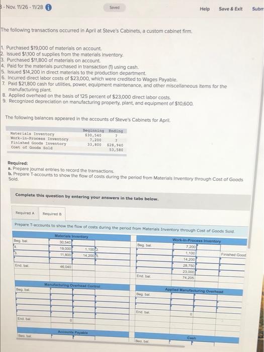  - Nov. 1726 - 11/28 Saved Help Save & Exit Sub