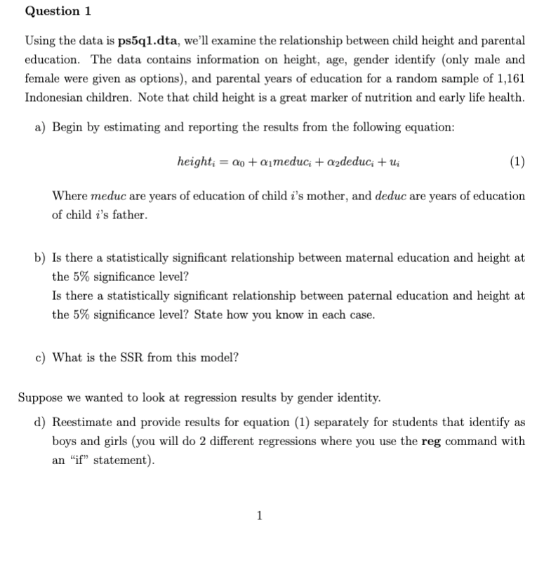 and parental education. reg female meduc meducfem deduc deducfem Source SS df