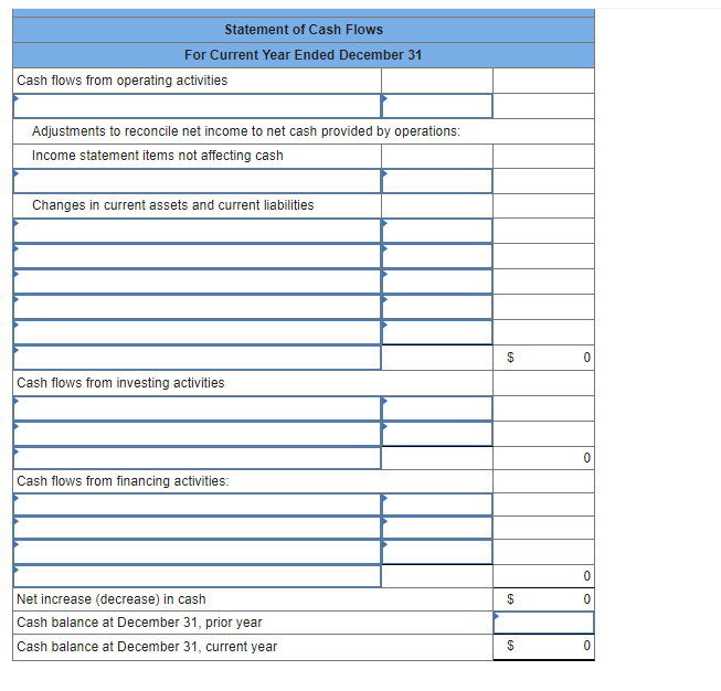 current year income statement, comparative balance sheets, and additional information follow. For