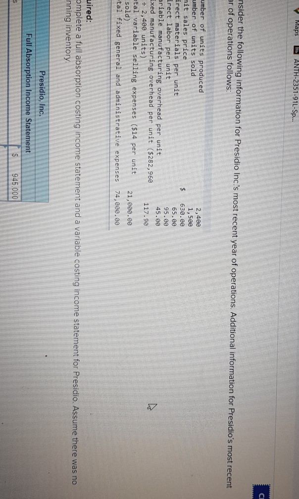  compute for both Full Absorption income statement and contribution margin income