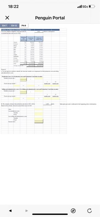  Please complete the excel sheet. 18:22 ...85GE Penguin Portal E47 E4-12