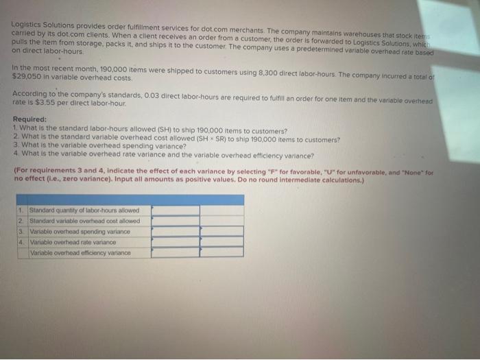  Logistics Solutions provides order fulfillment services for dot.com merchants. The company
