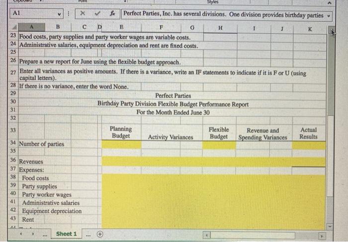 Parties, Inc. has several divisions. One division provides birthday parties B C