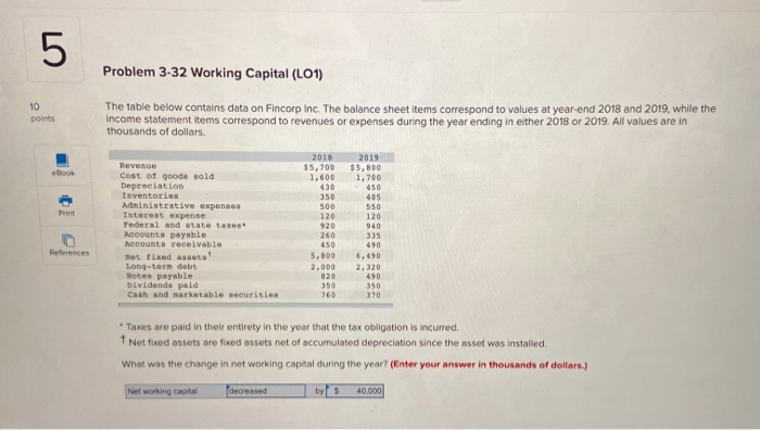  I could not do it 5 Problem 3-32 Working Capital (L01)