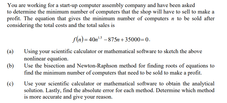 please write Microsoft word You are working for a start-up computer assembly