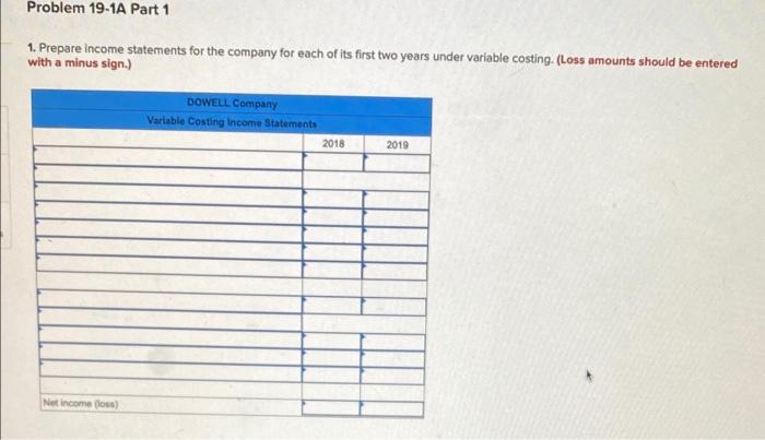 the questions displayed below.) Dowell Company produces a single product. Its income