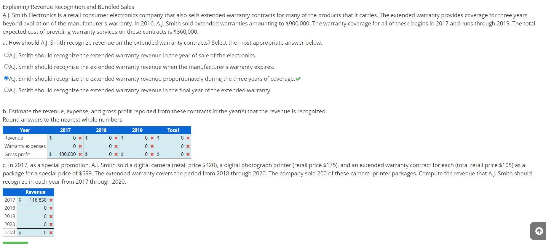 Explaining Revenue Recognition and Bundled Sales A.J. Smith Electronics is a