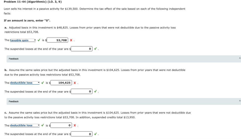  Problem 11-44 (Algorithmic) (LO. 3, 9) Leon sells his interest in