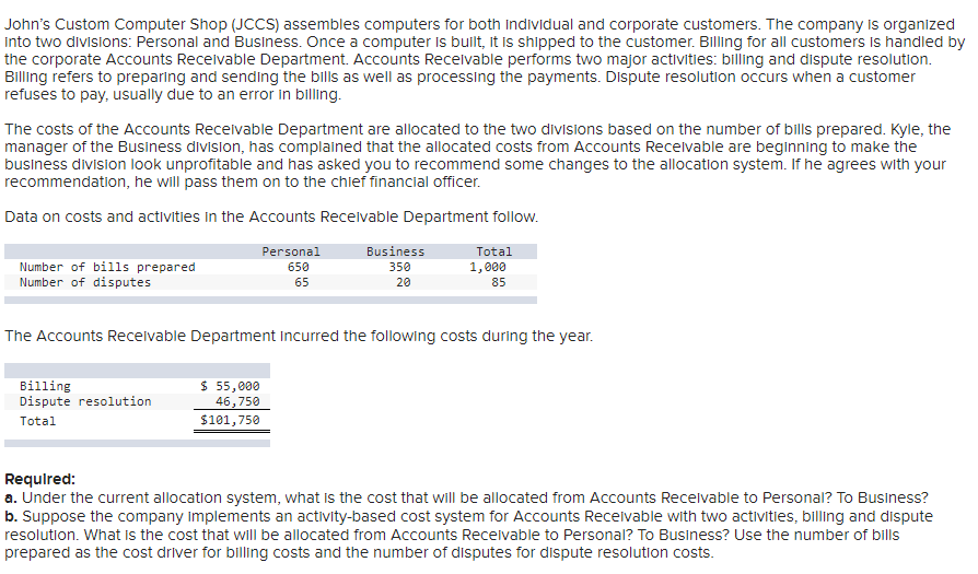  John's Custom Computer Shop (JCCS) assembles computers for both Individual and
