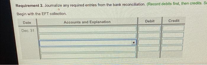 help please! Requirement 2. Journalize any required entries from the bank reconciliation.
