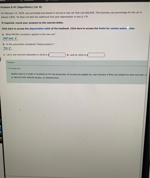  Problem 5-47 (Algorithmic) (LO. 8) On February 15, 2018, Leo purchased