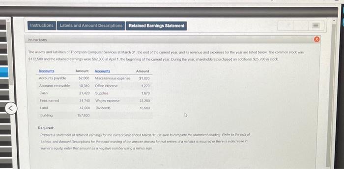 help 5 Instructions Label and Amount Description Retained Earnings Statement Instructions The