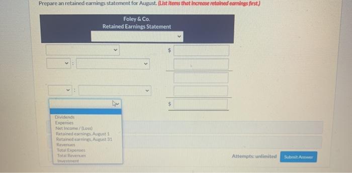 month of August, its first month of operations is shown below. Liabilities