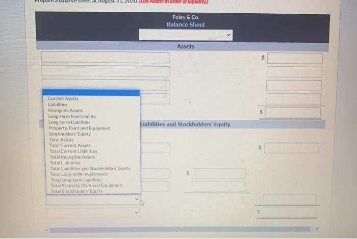 Foley & Co. Retained Earnings Statement August 31, 2020 For the Year