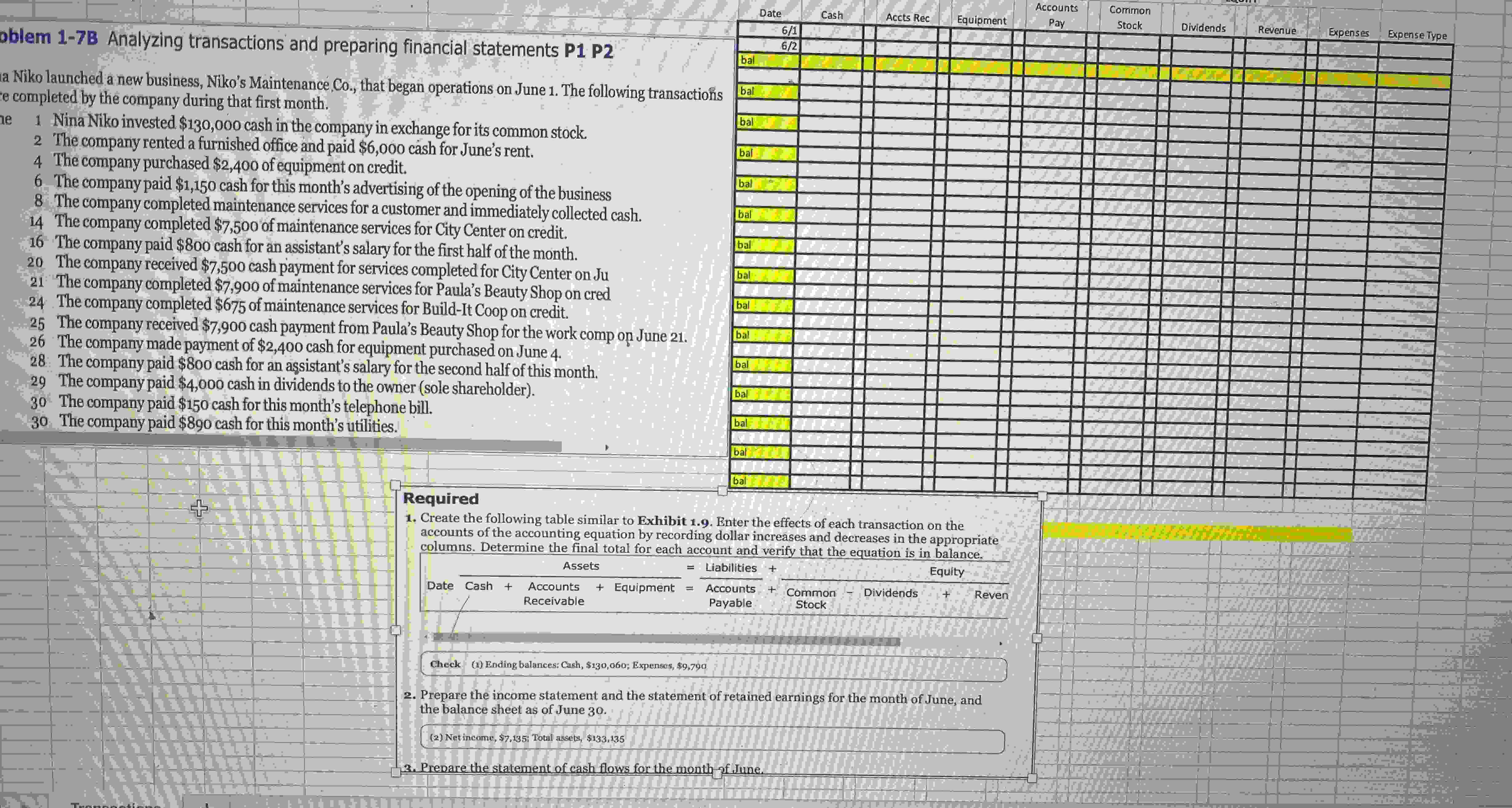 problem 1-7B Analyzing transactions and preparing financial statements P1 P2 a