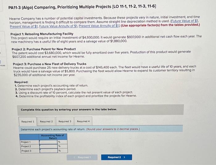  PA11-3 (Algo) Comparing, Prioritizing Multiple Projects [LO 11-1, 11-2, 11-3, 11-6)