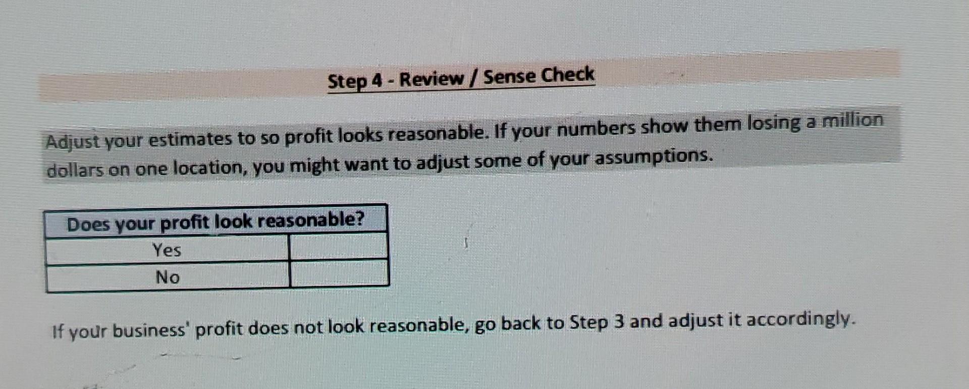 look like for the business you choose. For example, Step 1: Estimate