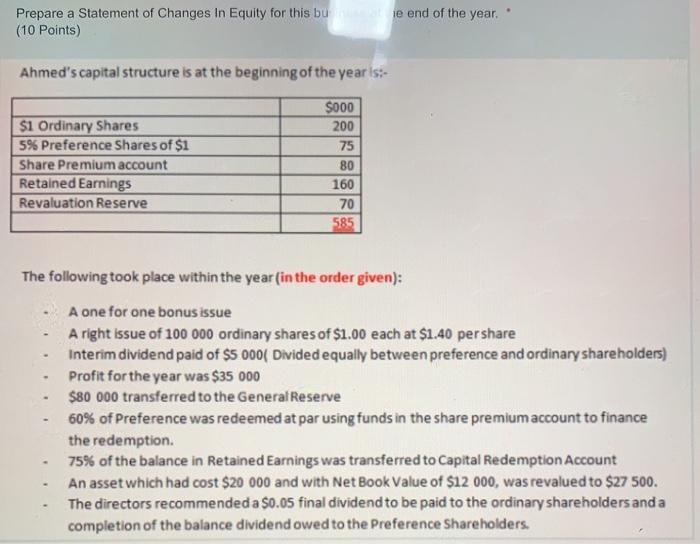 please help 1e end of the year Prepare a Statement of Changes