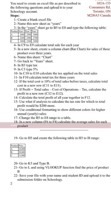 need answer You need to create an excel file as per described
