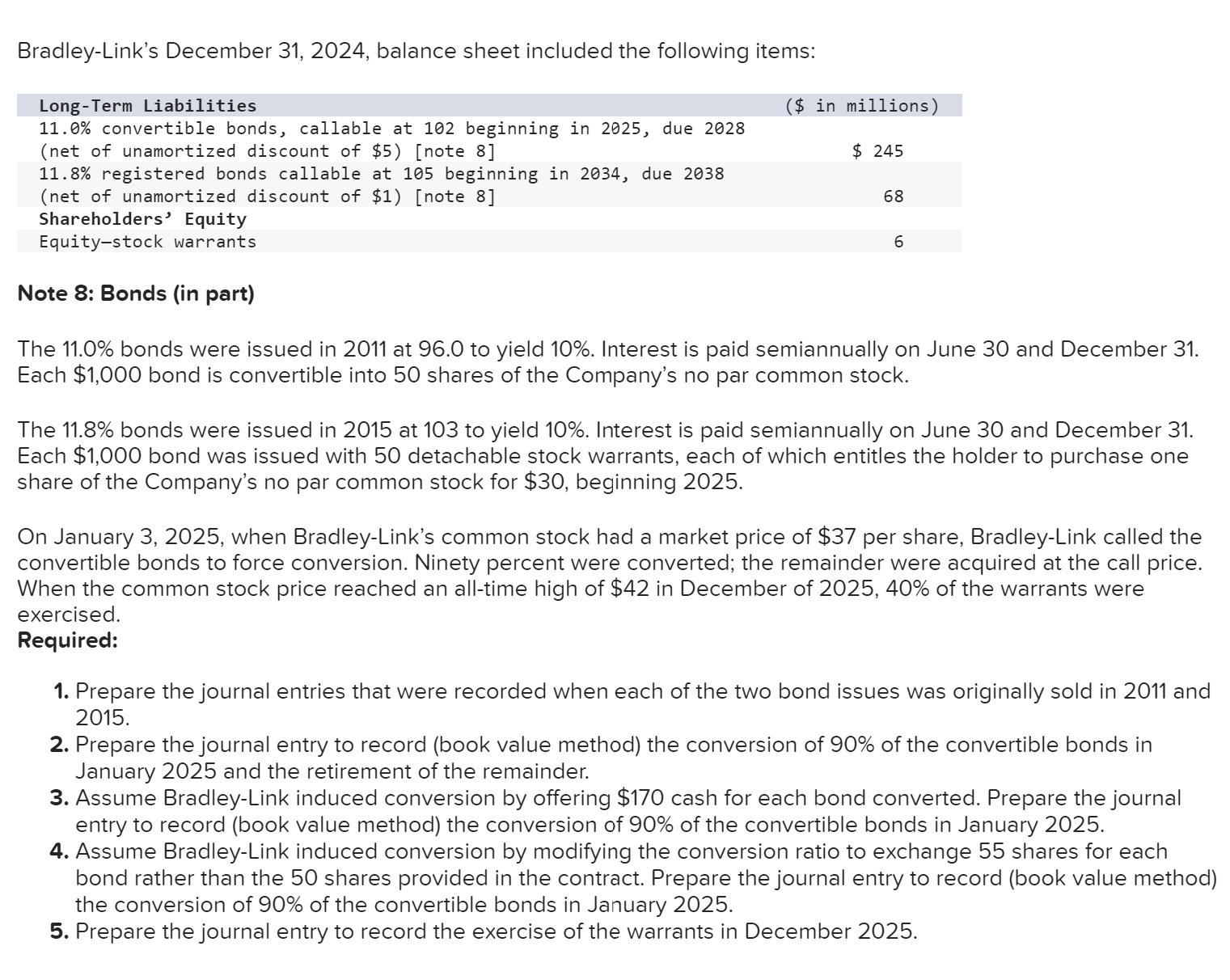  Bradley-Links December 31,2024, balance sheet included the following items: Long-Term Liabilities