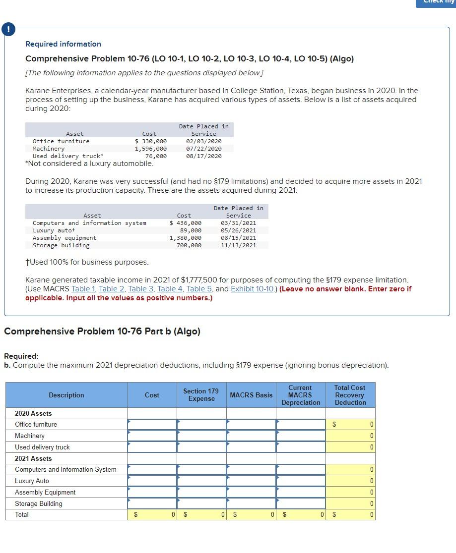 10-4, LO 10-5) (Algo) [The following information applies to the questions displayed