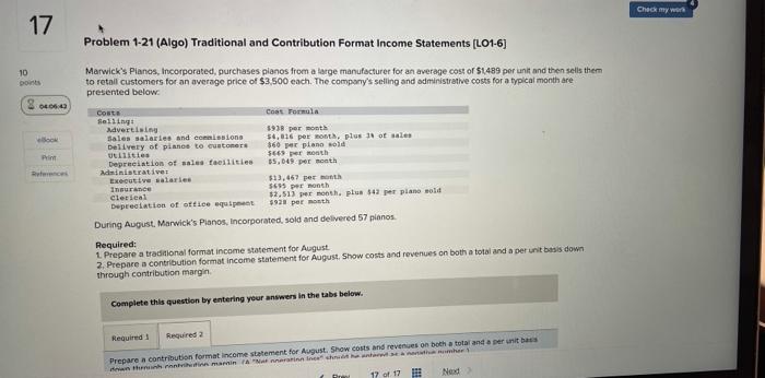  Chademy work 17 Problem 1-21 (Algo) Traditional and Contribution Format Income