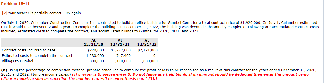 Problem 18-11 Your answer is partially correct. Try again. On July