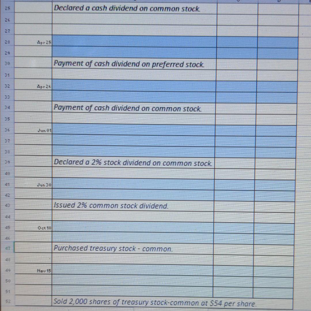 13 2 Using Excel 3 P13-53 Using Excel for stockholders' equity transactions