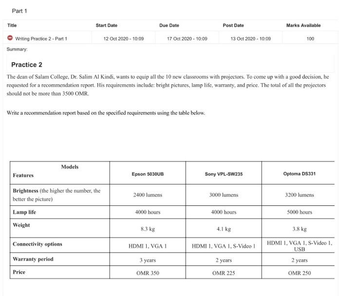  Part 1 Title Start Date Due Date Post Date Marks Available