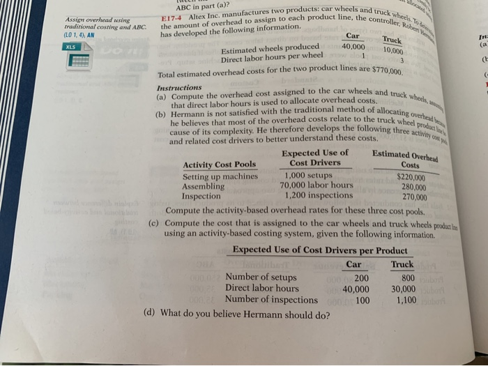  and truck wheels be controller, Rio Assign overhead using traditional costing