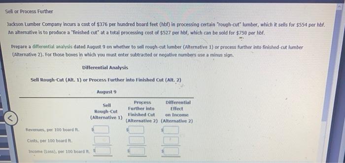 Cut (Alt. 2) August 9 Sell Rough-Cut (Alternative 1) Process Differential Further